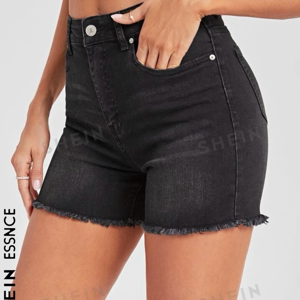 Black denim shorts
